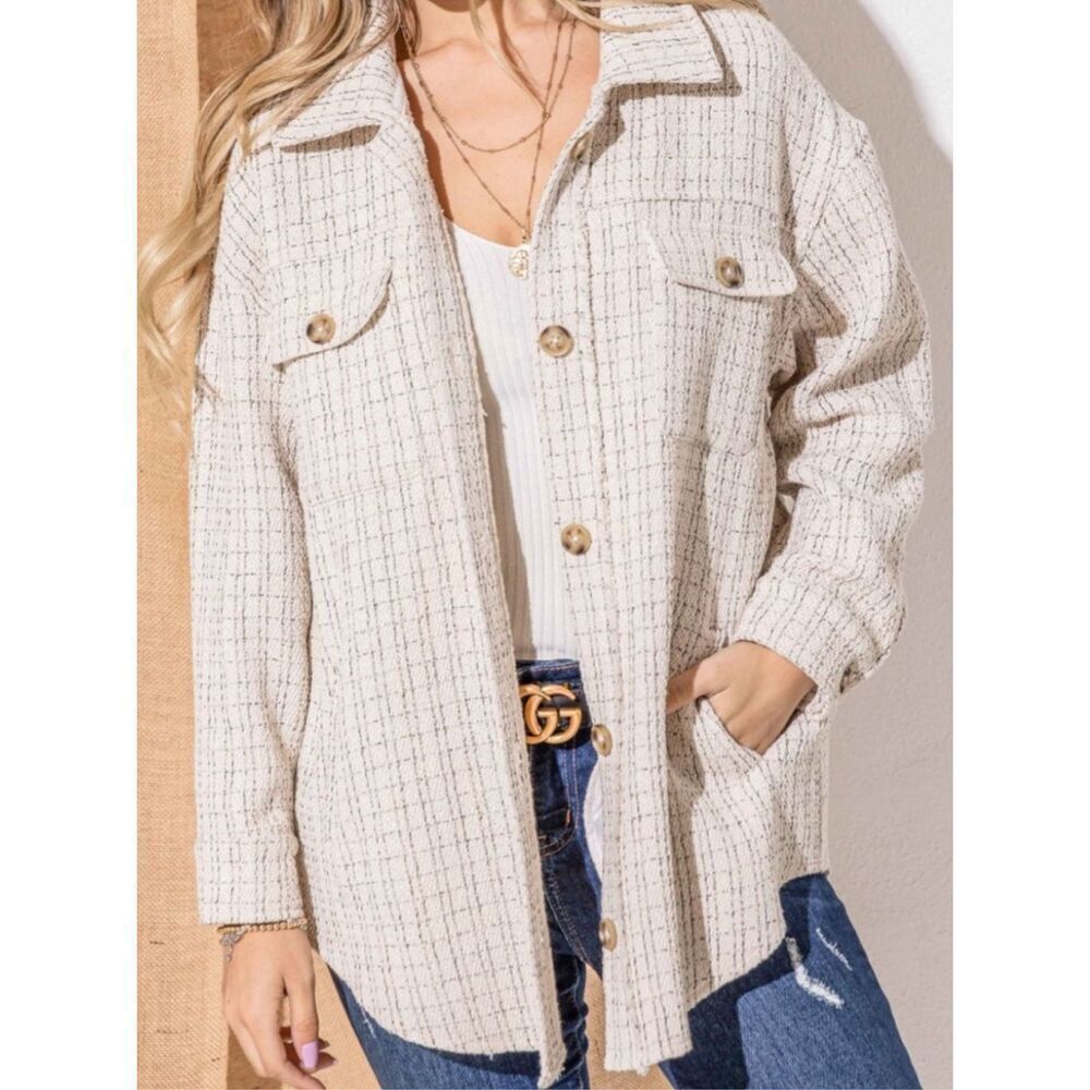And The Why‎ Eden shacket cream gray tweed size M